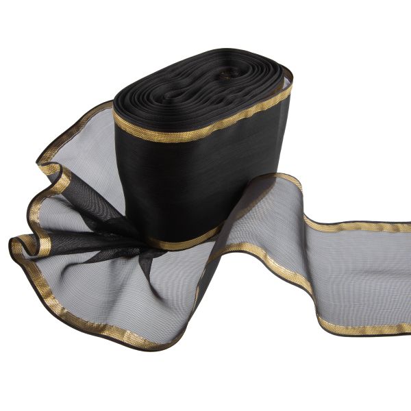 Лента капроновая для бантов 75 мм, / 25 метров, с метал. кромкой, черный/ под золото, Gamma С 3502 с метал. кромкой