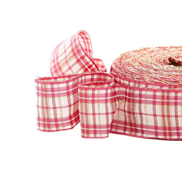 Лента Шотландка с люрексом 30 / 25м (малиновый/белый), С3301Г17