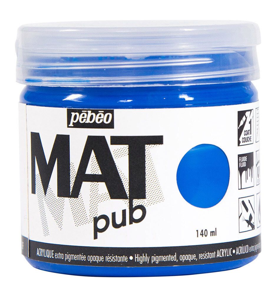Краска акриловая экстра матовая Mat Pub 1, 140 мл, 256012 синий циан, Pebeo