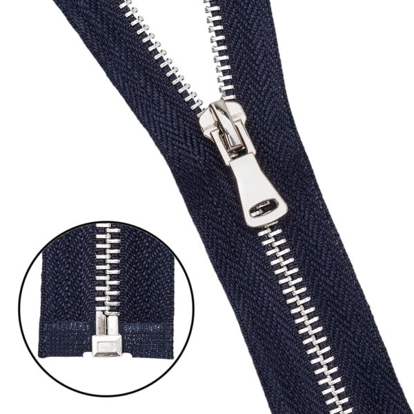 Молния металл Т5 (5 мм) 1 зам., разъем., 75 см, никель, 233 т.синий, 5 шт