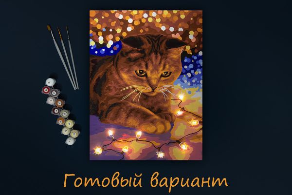 Картина по номерам Фрея, со светодиодами Котик с огоньками, 40х30 см