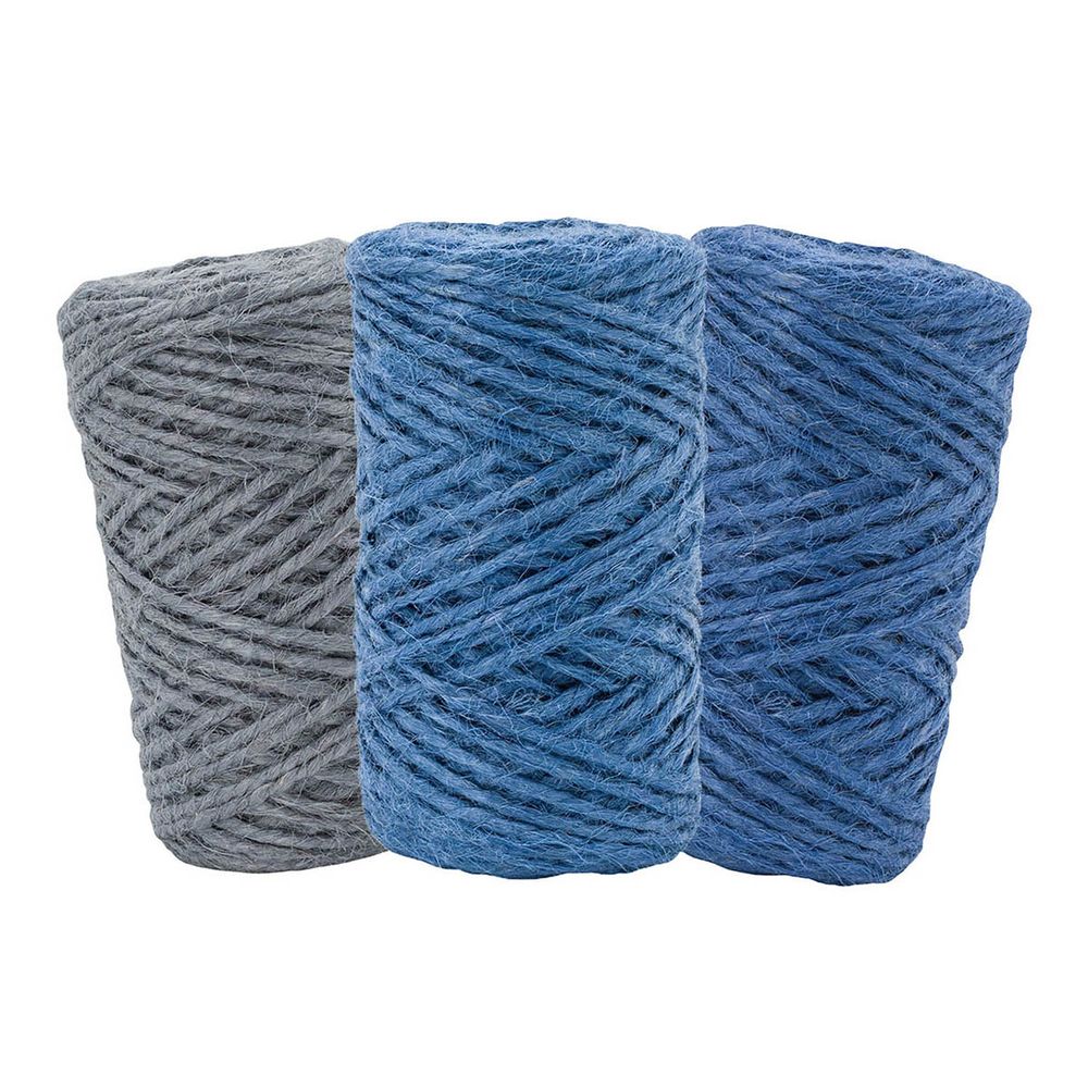 Шпагат джутовый ⌀1.4 мм / 50 метров (50 г), 2-ниточный, 1200 текс, евробобина, 3 шт, ассорти 2 (синий, голубой, серый)
