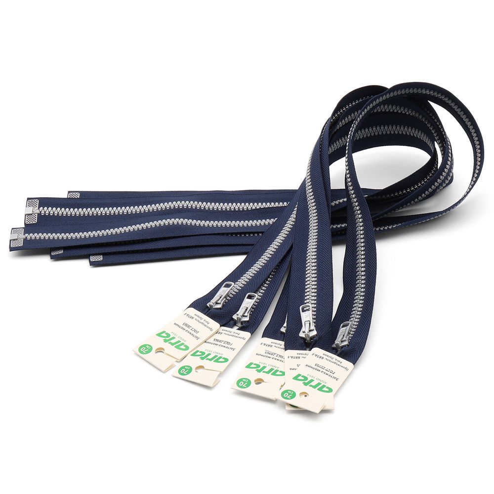 Молния трактор Arta Т6 (6 мм) 1 зам., разъем., 70 см, 2076 DECOR, 044 т.синий/991 алюминий, 5 шт