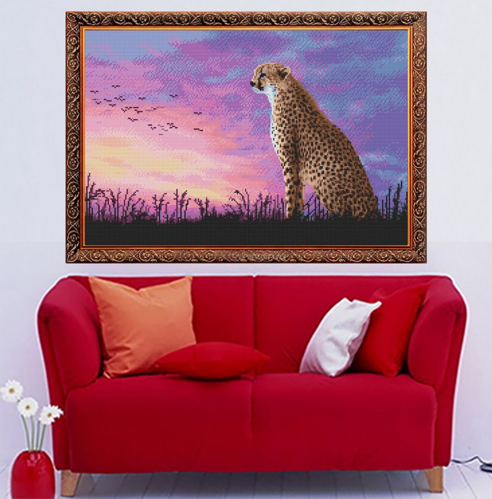 Алмазная (кристальная) мозаика Алмазное хобби, Леопард на закате 40х60 см