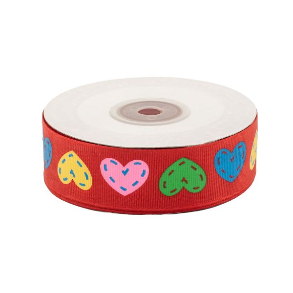 Лента репсовая (в рубчик) Сердечки 25.0 мм, 22.86 м 3-46 (красный)