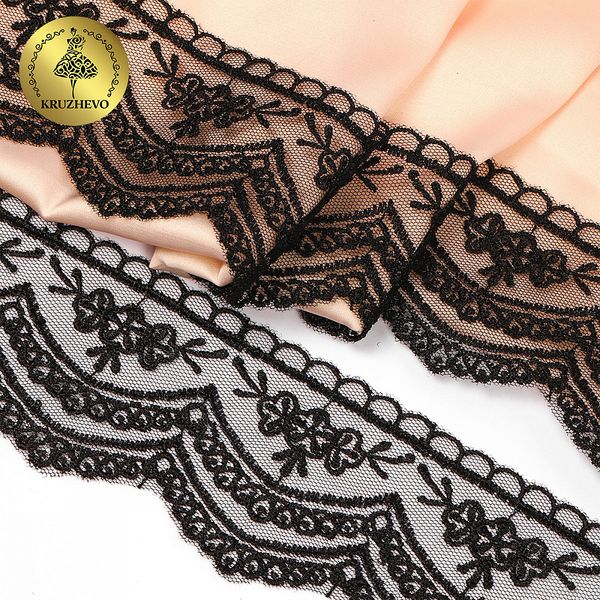 Кружево на сетке 60 мм, 2110 цв.черный уп.13.71м, Kruzhevo