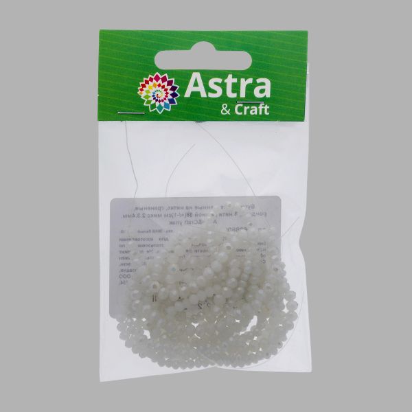 Бусины стекло ⌀2 мм, 3 мм, 4 мм, граненые, рондели, 3 нити по 38±1 см, микс, Astra&Craft, 36АВ белый воск АВ