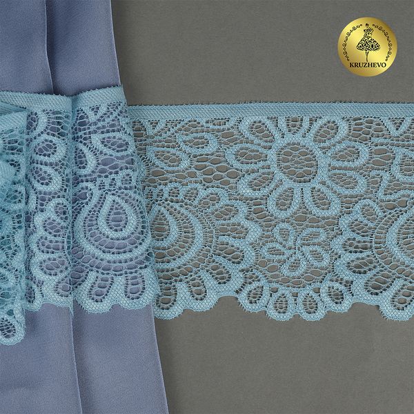 Кружево эластичное (стрейч) 90 мм, TBY.YSTL00839.N, L3090 голубой, 3м, Kruzhevo