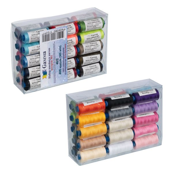 Нитки швейные бытовые Gamma 40/2, 365 м / 10 кат., ассорти 01