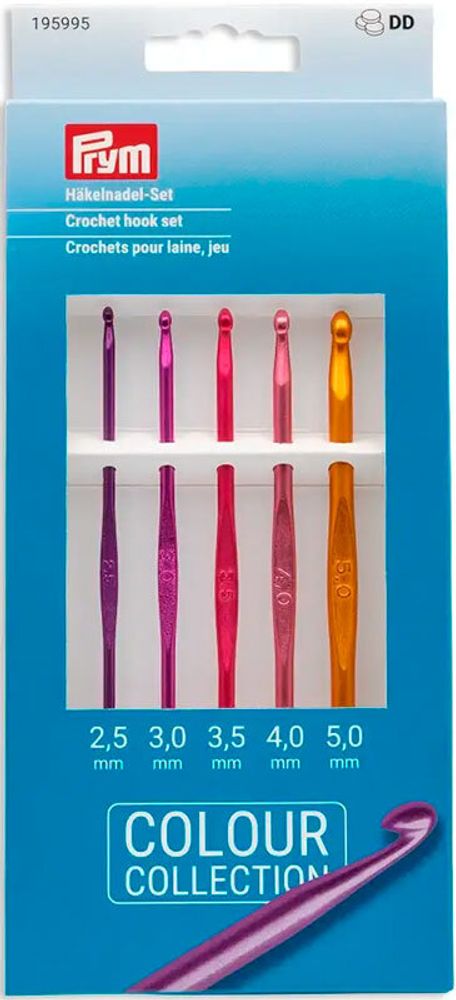 Набор крючков для вязания (в наборе: крючки-2,5мм, 3мм, 3,5мм, 4мм, 5мм), алюминий, Prym, 195995
