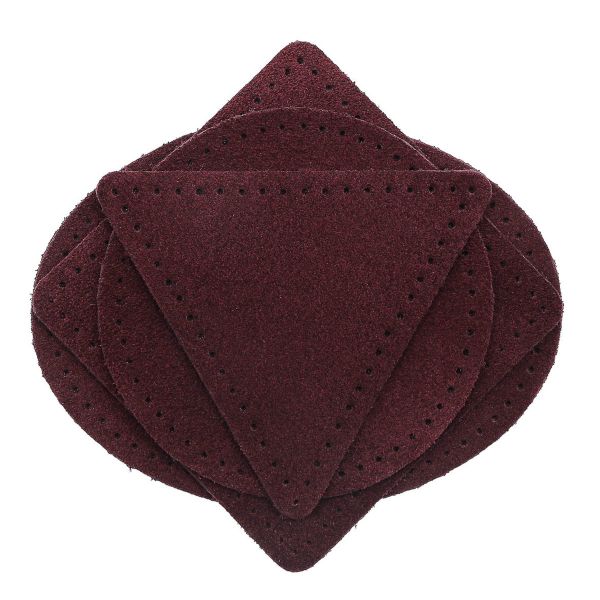 Набор заплаток пришивных из замши, круг, квадрат, треугольник, овал 8см, с перфорацией, 4 шт (31 бордовый), 59743