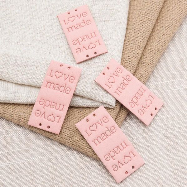 Бирка кожаная с тиснением Love Made 1,9х3,8см, уп.4 шт, розовый
