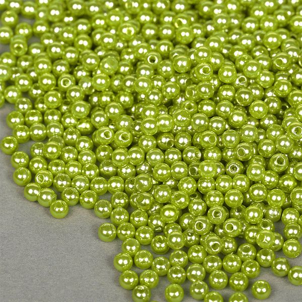 Бусины пластик (перламутр) ⌀4 мм, цв.017 салатовый, уп.50г (1500 шт), Magic4Hobby