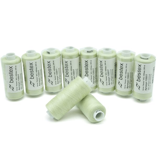 Нитки швейные бытовые Bestex 40/2, 365 м (400 ярд) / 10 кат., 326 бело-салатный