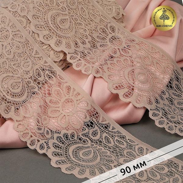 Кружево эластичное (стрейч) 90 мм, YSTL00839/N, цв.168 серебристый пион уп.25м, Kruzhevo