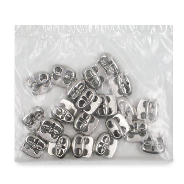 Фиксатор (зажим) для шнура металл плоский, 2 отв., 12х13.5 мм, (in ⌀3 мм), мет. цв.никель, 20 шт