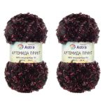 Пряжа Astra Premium (Астра Премиум) Артемида Принт / уп.2 мот. по 100 г, 34 м, 04 черный/малиновый
