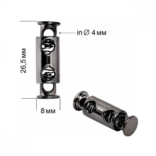 Фиксатор (зажим) для шнура пластик 2 отв., ⌀4.0 мм, 8х26.5 мм, TBY.0325, черный никель, 100 шт