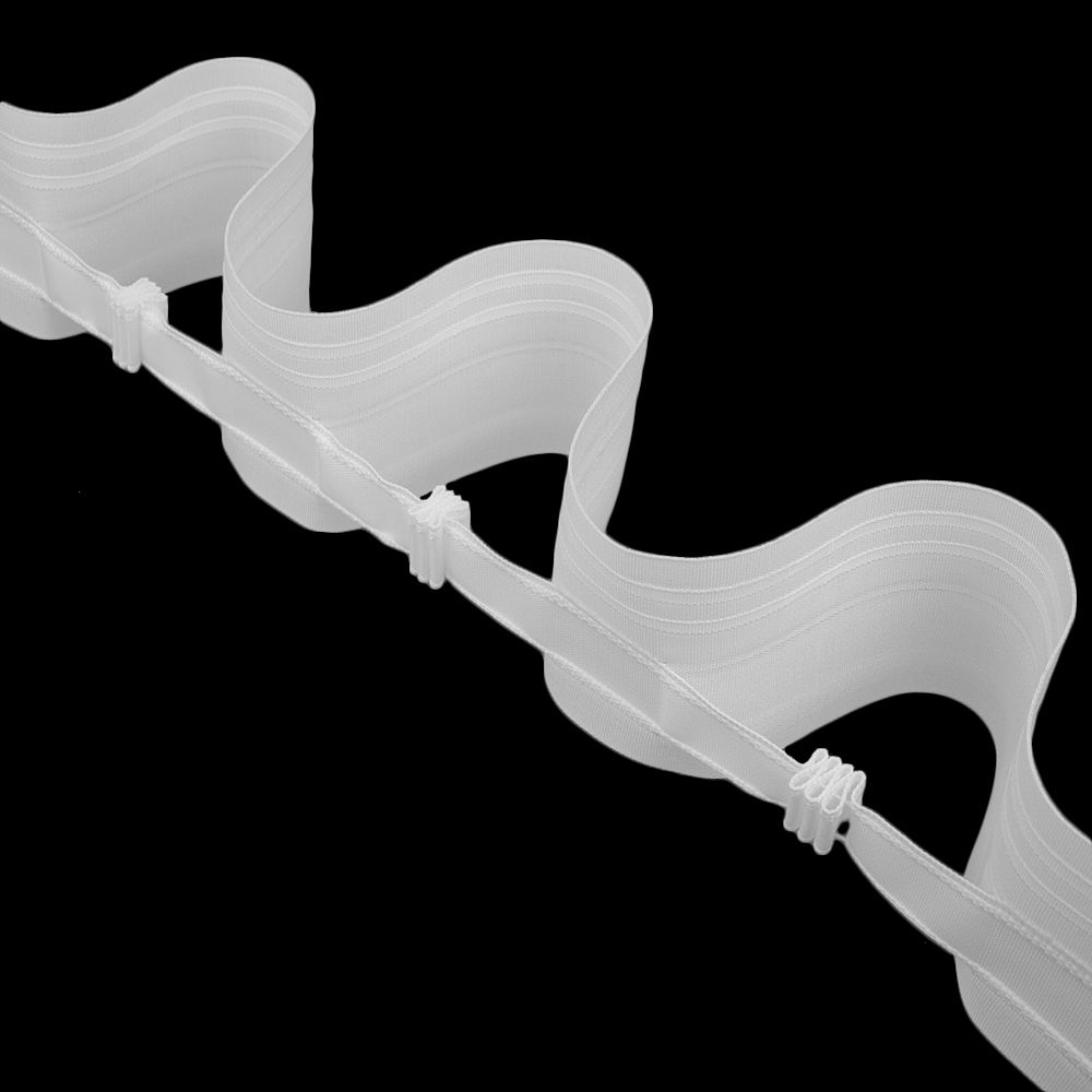 Тесьма шторная для крючков 1/1,7 Волна (2 ряда петель, 2 шнура) 80 мм / 100м, белый, 1685c
