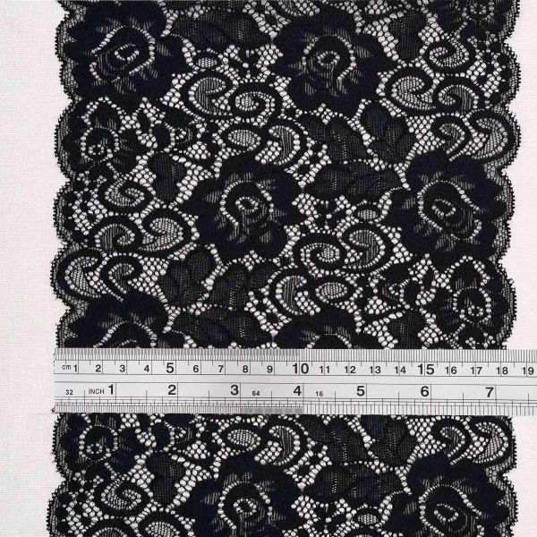 Кружево бельевое эластичное 175 мм / 13.72 метра, черный, 3AR3773