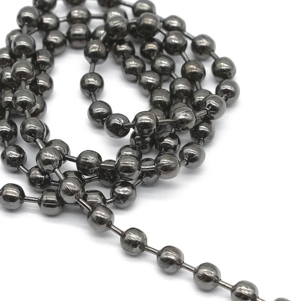 Цепочка шариковая, металл 3,2 мм / 45,72 м, черное серебро