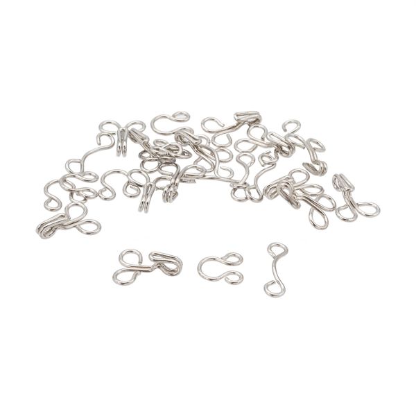 Крючки пришивные 11 мм, 14 шт, с 2 петлями, серебристые, Pony, 79503