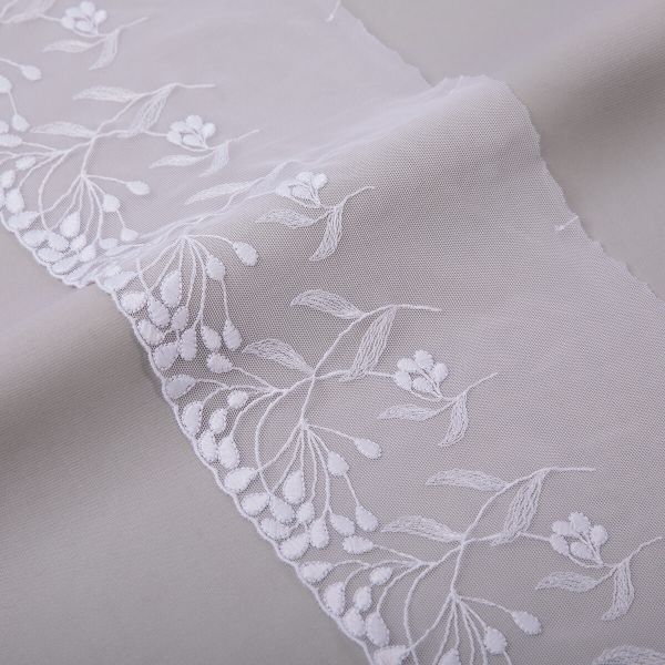 Кружево бельевое эластичное 190 мм / 10 м, белый, Gamma GKME-19001