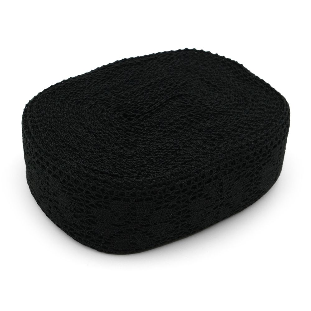 Кружево вязаное (тесьма) хлопковое 60 мм / 25 метров, рис.60.01.178 (черный) С3749Г17