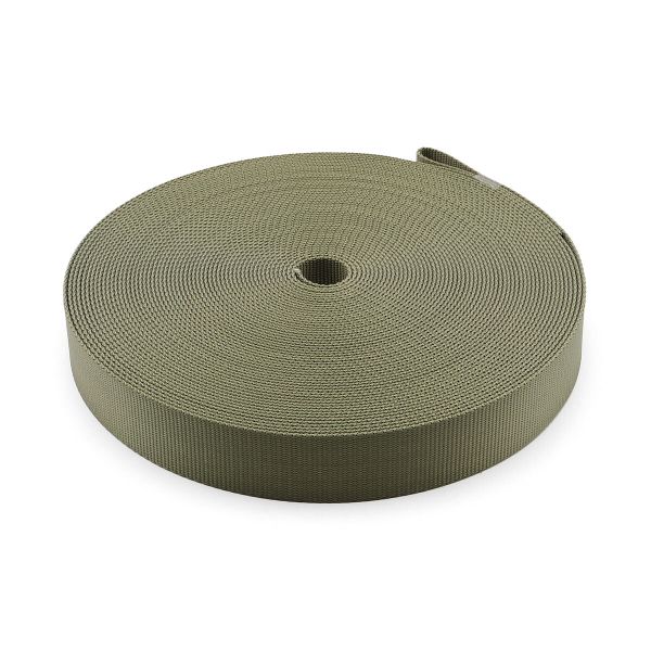 Стропа (ременная лента) 38 мм / 25 метров, толщ. 2.0 мм, [64.5 г/пог.м], 100% нейлон, хаки