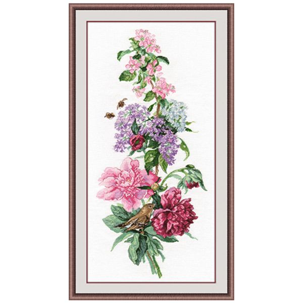 Набор для вышивания нитками Овен, Цветочная композиция. Пионы 19х44см