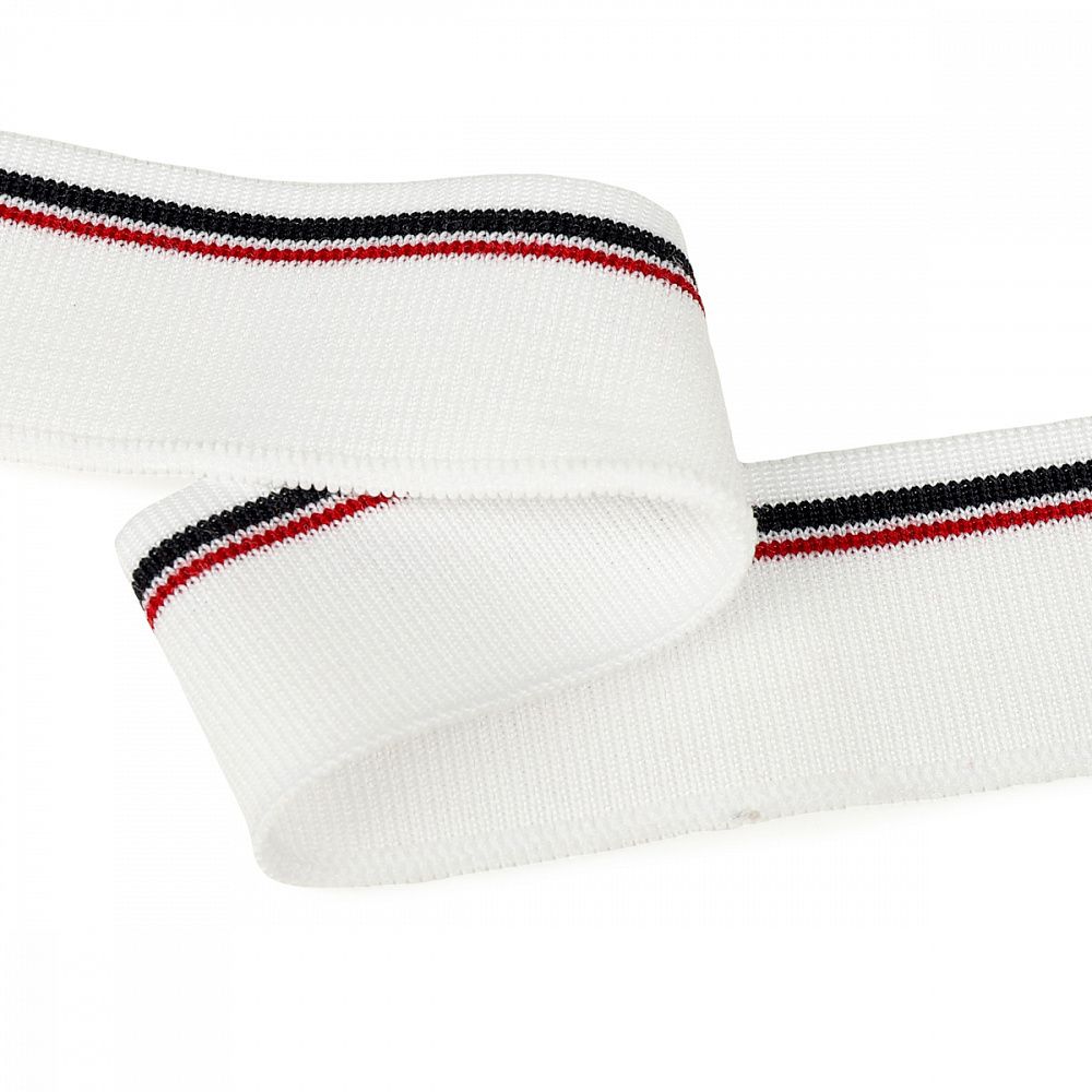 Подвяз (довяз) трикотажный 3.5х80 см, белый с т.синей и бордовой полосами, 100% п/э, 2 штуки