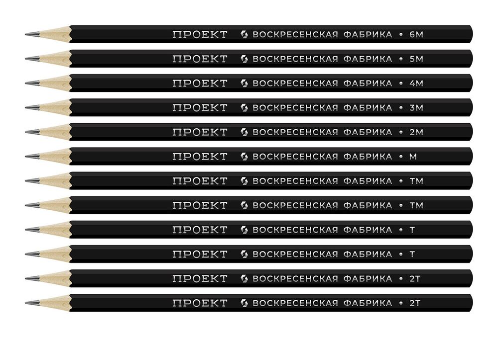 Карандаш чернографитный (набор) Проект ОПП ассорти 8х12 шт, 6М(6B), 5М(5B), 4М(4B), 3М(3B), 2М(2B), М(B), ТМ(HB), ТМ(HB), Т(H), Т(H), 2Т(2H), 2Т(2H), ВКФ 12P-4010