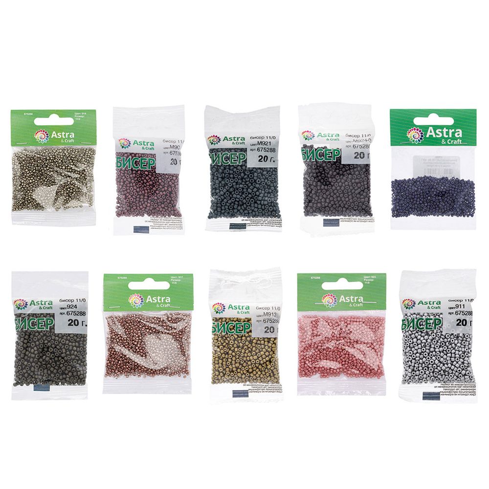 Набор бисера 11/0 ассорти №2 в тубе, 10 цветов, Astra&Craft