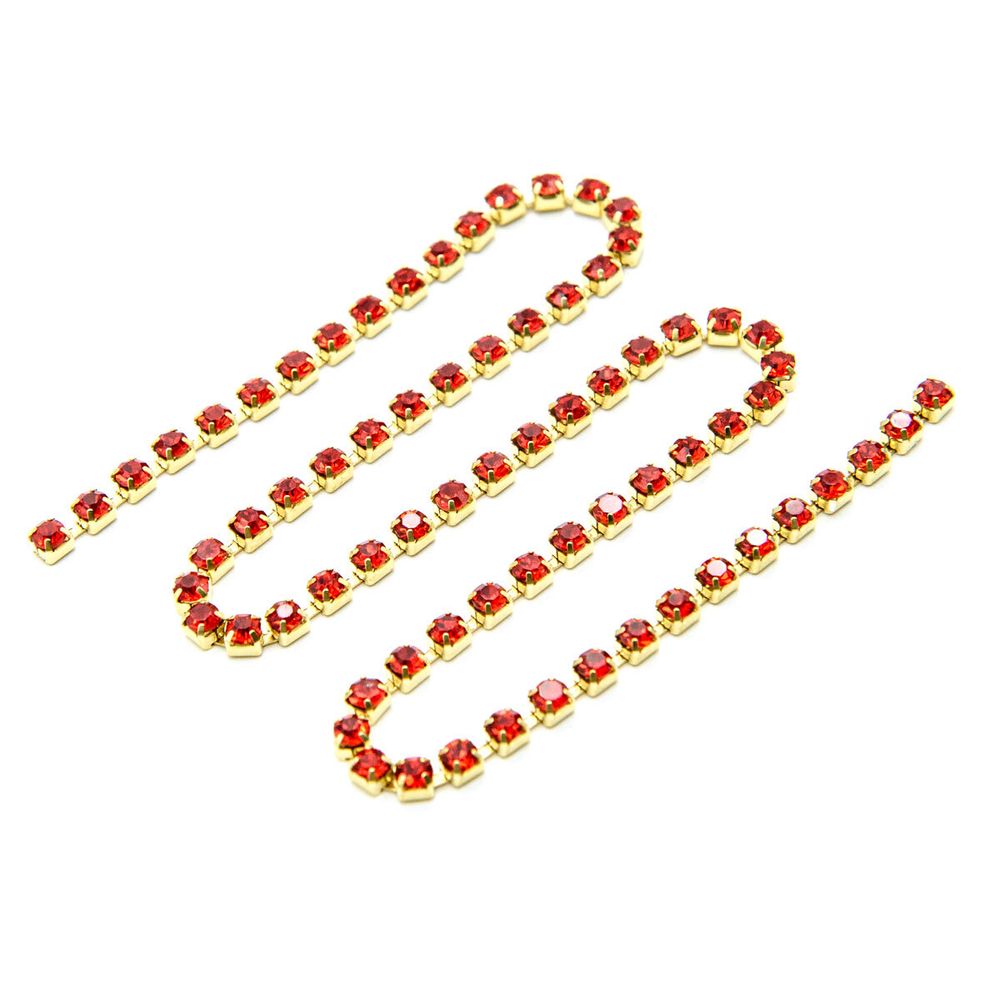 Стразовые цепочки (золото), цвет: красный, размер 3 мм, 30 см/упак., ЦС007ЗЦ3