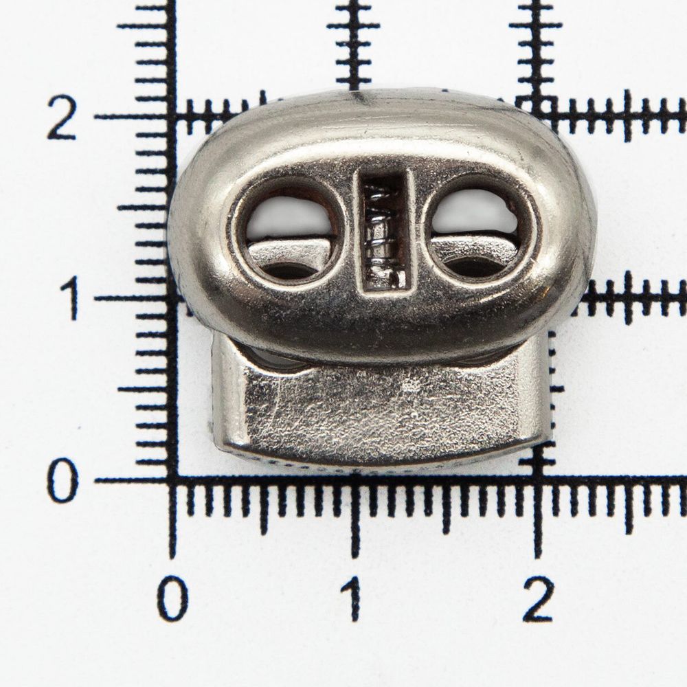 Фиксатор (зажим) для шнура пластик 2 отв., ⌀5.0 мм, 23х20 мм, плоский, под металл (никель), 200 шт