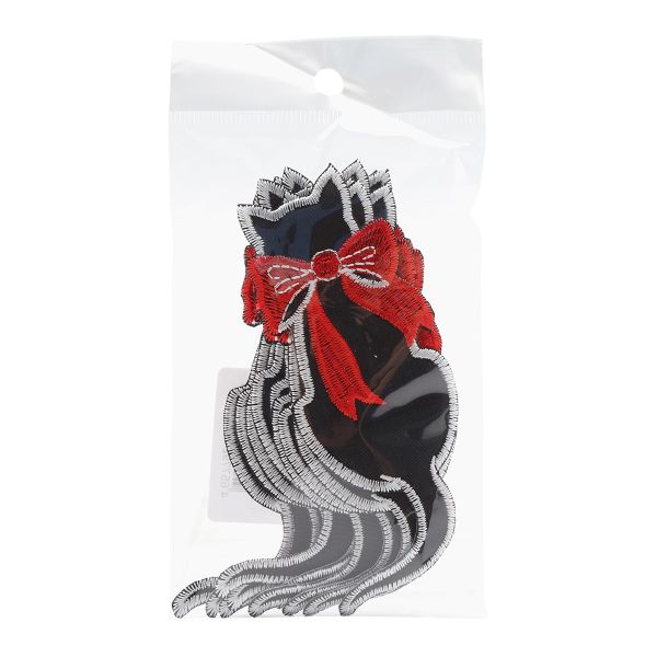 Термоаппликация Кот с бантом, 40х130мм 10 шт (черный), 13396