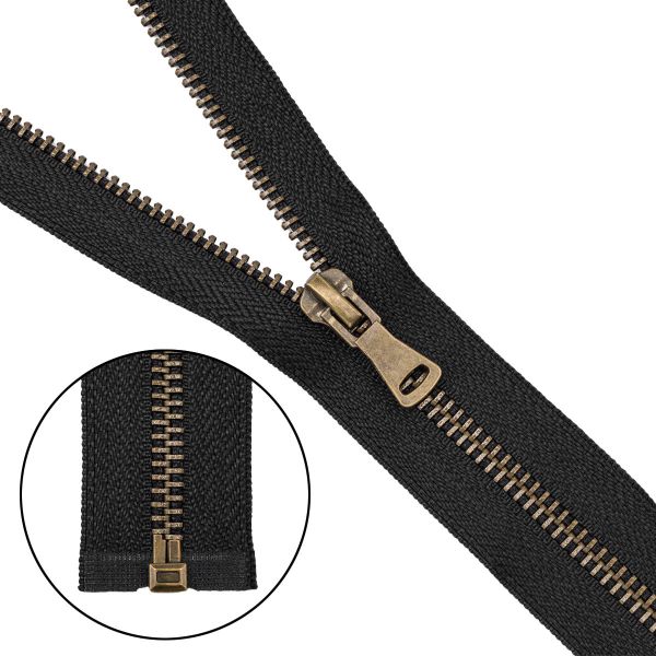 Молния металл Т5 (5 мм) 1 зам., разъем., 80 см, антик, 580 черный, 5 шт, 15680-1