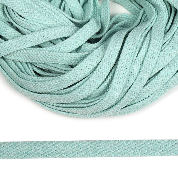 Шнур плоский плетеный х/б ⌀10.0 мм / 50 метров, турецкое плетение цв.020 мятно-голубой