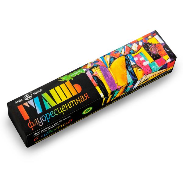 Гуашь художественно-оформительская флуоресцентная 6 цв.х15 мл, Аква-колор К2408