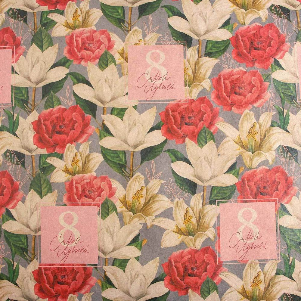 Бумага упаковочная крафт "Цветы на 8 марта", 50х70 см, 20 шт /TOS/