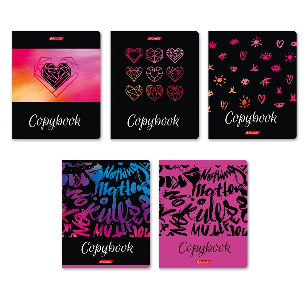 Тетрадь ученическая общая, выборочный лак, A5+ 96 л. на скобе 60 г/м², белизна 100%, 5 шт, линия в термоусадочной пленке, 000791 Слушай сердце, Светоч 96ТЕТл-003