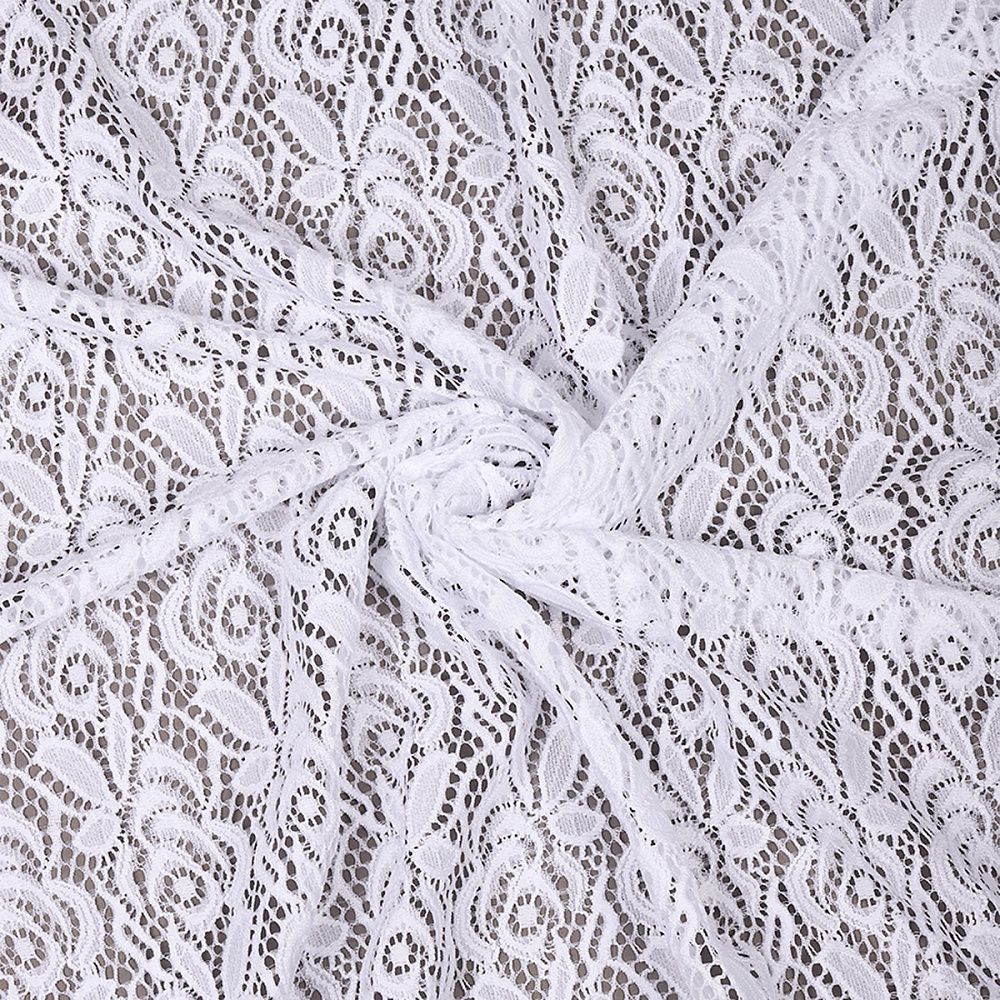 Ткань кружевная гипюр стрейч 160 г/м², ш.150см, арт.SZ031636 цв.белый, уп.1м