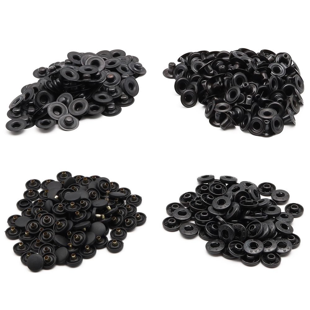 Кнопка Альфа (S-образная) ⌀15.0 мм, ≈720 шт, шляпка пластик + отв.части МЕТАЛЛ, 322 черн. + отв.части оксид, NEW STAR