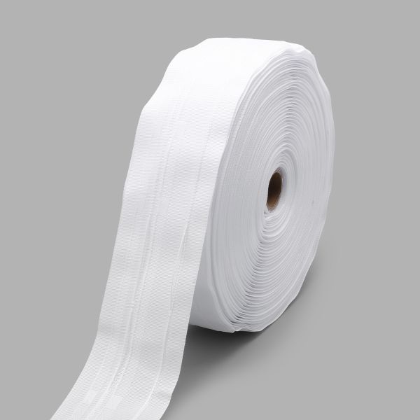 Лента (тесьма) шторная: сборка бантовая (1:2) 60 мм / 50 метров, (2 ряда петель, 2 шнура), белый, C93