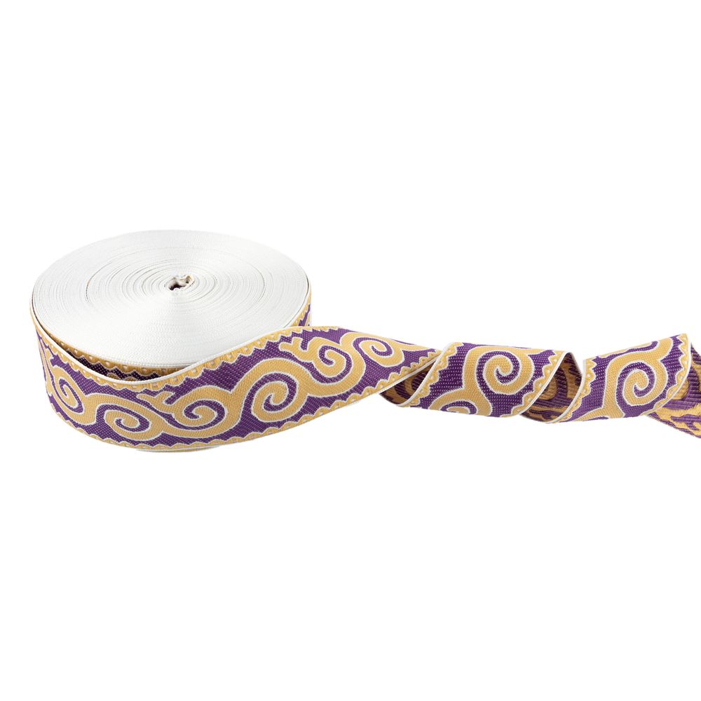 Лента (тесьма) жаккардовая 50.0 мм / 25 метров, Орнамент для северных народов, рис 9605 белый/бежевый/фиолетовый, Gamma С3775