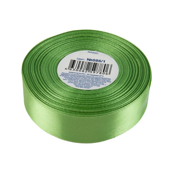 Лента атласная 1-сторонняя 25.0 мм / 33±2 метра, №086/1 мята, в термоплёнке, Gamma