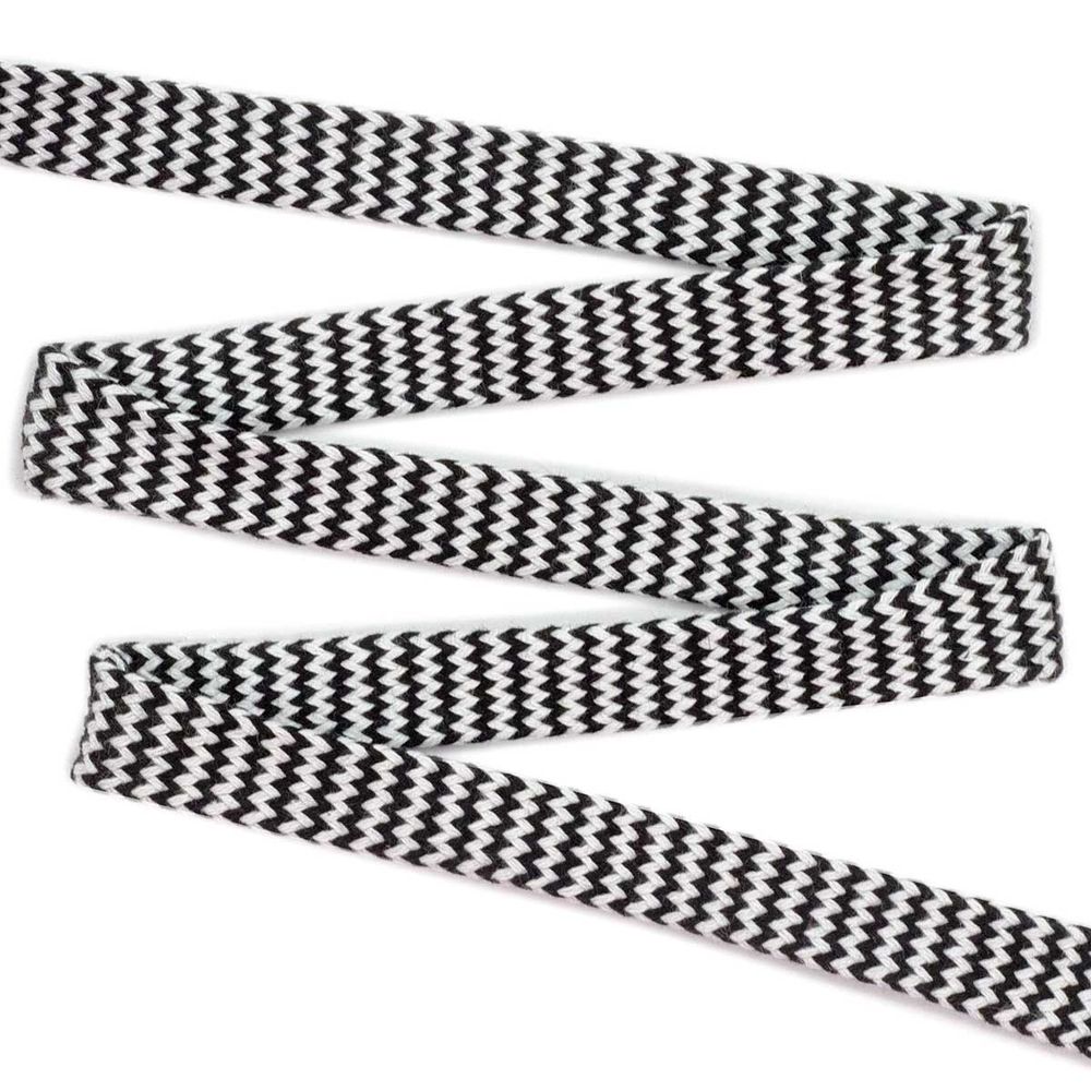 Шнур плоский плетеный х/б ⌀15.0 мм / 75 метров, чер/бел зигзаг, 07-4300/01(02/04)