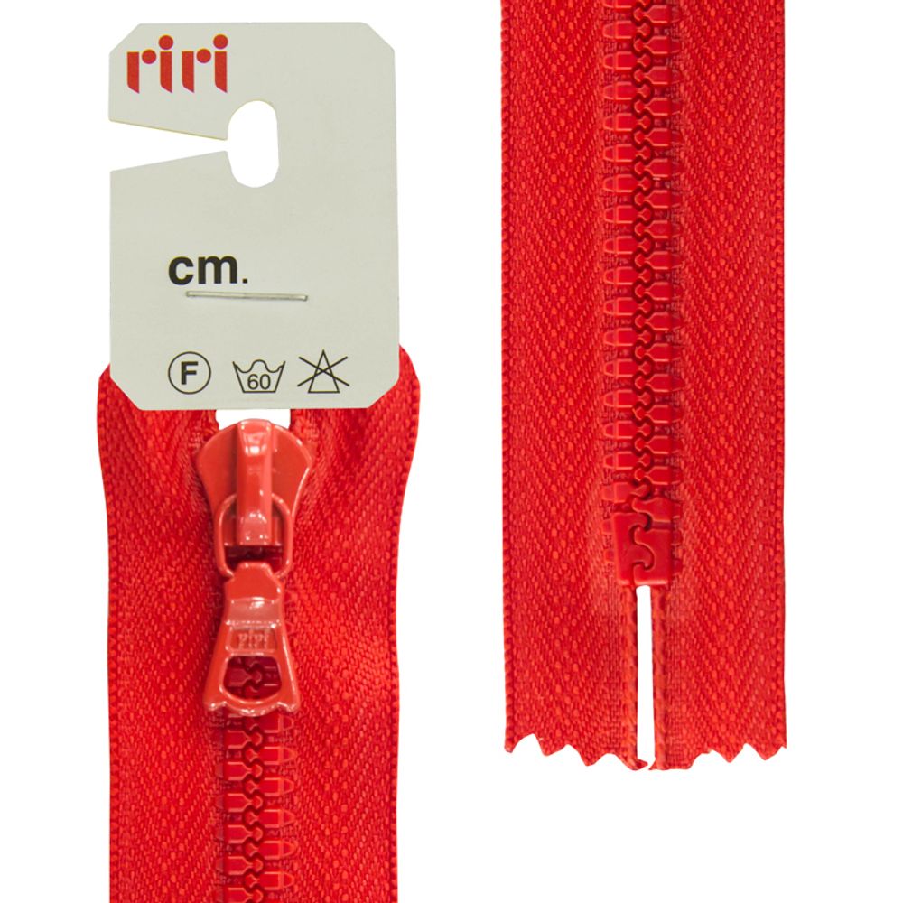 Молния тракторная RIRI Т6 (6 мм), 1 зам., н/раз., 6 мм, 22 см, цв. тесьмы 2407, красный, упак. 5 шт