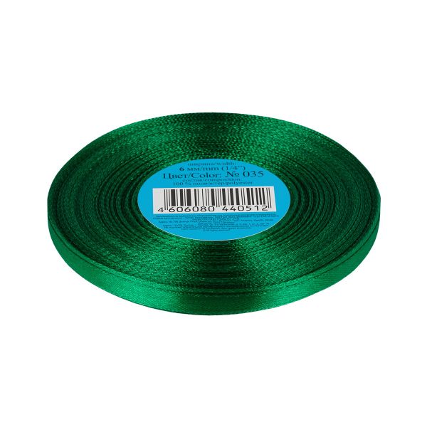 Лента атласная 1-сторонняя 6.0 мм / 33±2 метра, 035 зеленый, Gamma