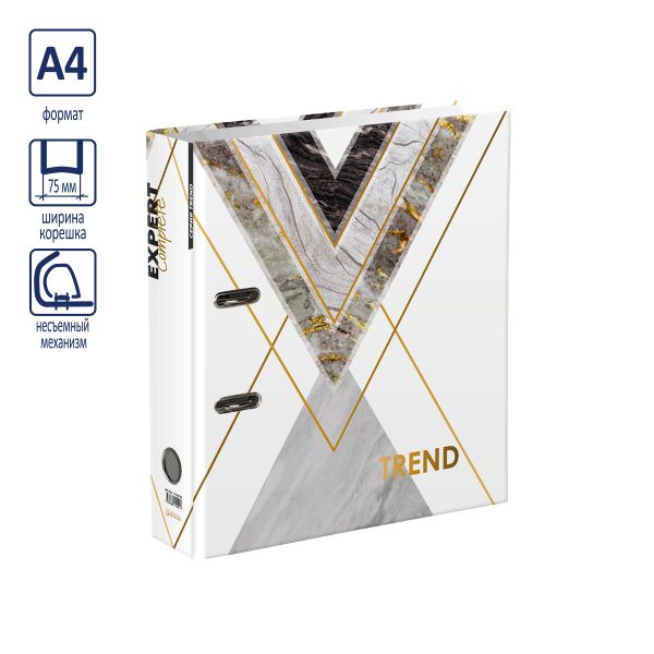 Регистратор ламинированный Wood&Stone 75 мм, 10 шт, Trend A4 арочный механизм, мрамор EC752701, Expert Complete